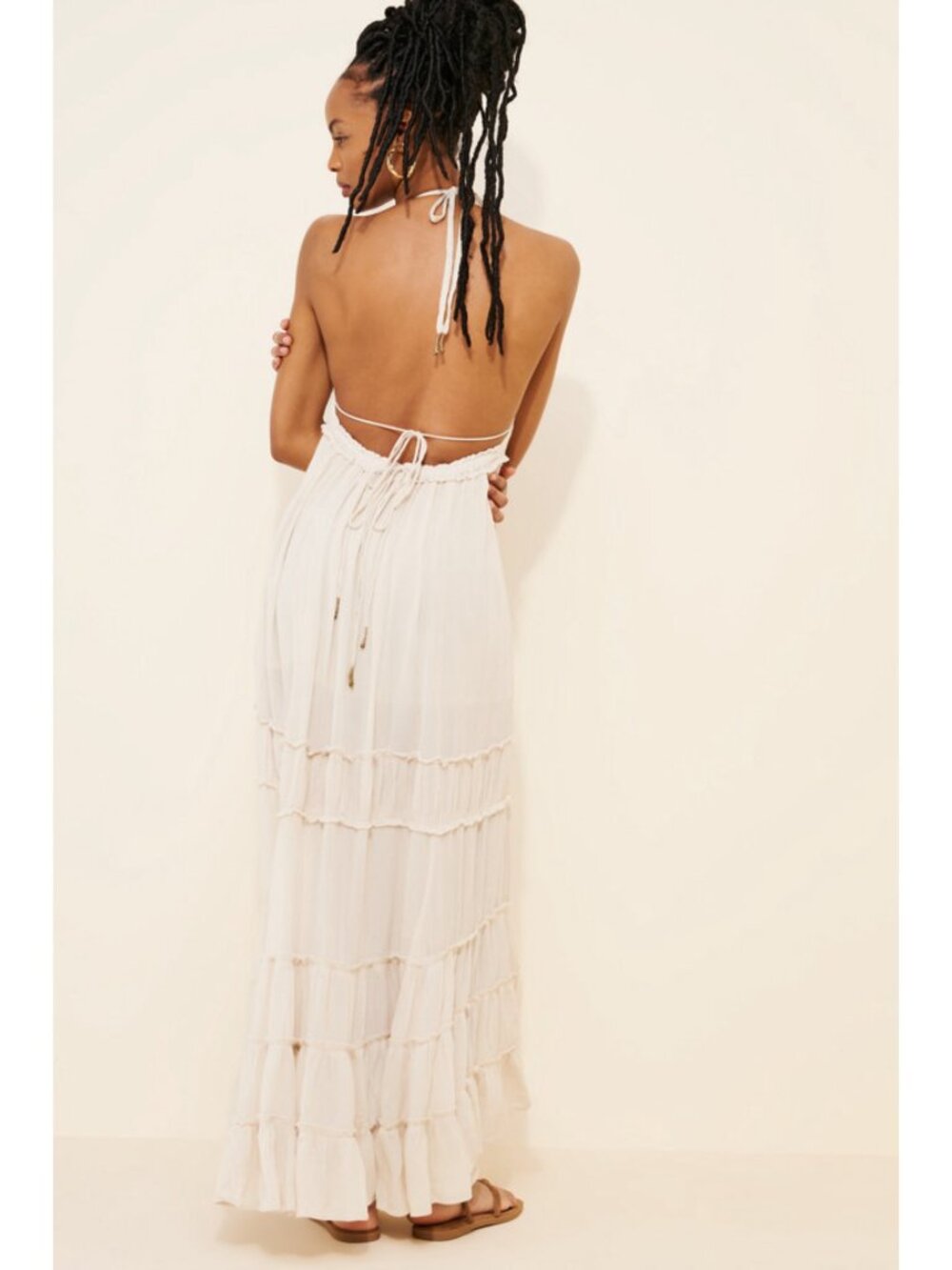 FREE PEOPLE Burst Of Bliss Halter Maxi Dress Cream Women’s Size Medium Boho Chic - Picture 15 of 15